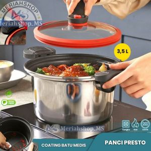 MERIAHSHOP Panci Presto Stainless 3.5Liter Teflon Anti Lengket Presto Pelunak Daging Pressure Cooker 3.5 Liter Premium