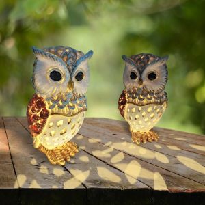 HOUCHU Animal Owl Resin Light Automatic Light Sensor Solar Powered Garden Decoration Lights Decorative Waterproof Outdoor Projection Lamp Ideal for MotherS Day