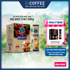 [Mua 3 tặng 1] K COFFEE - Cà phê sữa hòa tan Delight 3in1 hộp 255g (15 gói x 17g) - Thơm béo ngọt dịu