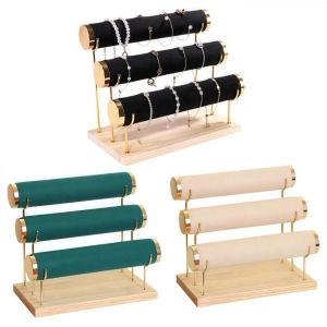 RANG Wooden Tray Bracelet Display Holder Flannel Wrap Detachable Jewelry Storage Stand 3 Tier Bangle Storage Rack Jewelry Watches