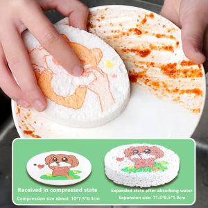 Cartoon Wood Pulp Cotton Dishcloth - Compressed Sponge with Printing Design - Reusable and Durable - Easy to Clean and Skin-Friendly