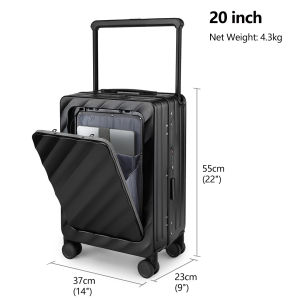 SEA CHOICE Koper 20 inch Kabin Frame Aluminium PC Hardcase Wide Handle USB & TSA Bagasi Travel Tas