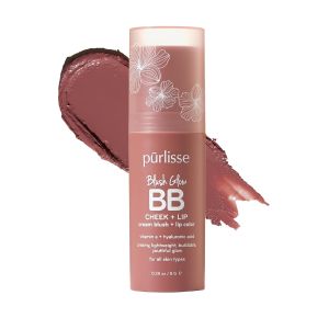Son kem đa năng Pūrlisse Blush Glow BB dùng cho môi và má – sản phẩm dưỡng ẩm có thể điều chỉnh độ đậm nhạt kết hợp 2 trong 1 – công thức chứa Vitamin E và Axit Hyaluronic – hương Berry Bliss (028 oz).