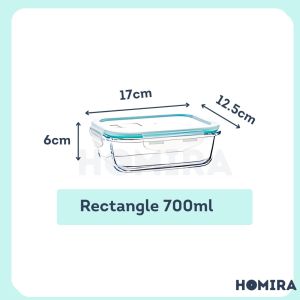 Homira Classic Rectangle Borosilicate Glass Food Container – Airtight Leakproof Oven Safe Lunch Box | (700ml–1520ml)