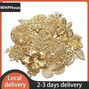 [COD] WHPHous Ship within 24 hours 50g lot Mixed Metal Flower Leaves Filigree Wraps Connectors Pendant Beads Caps Charms for DIY Jewelry Making Craft Supplies