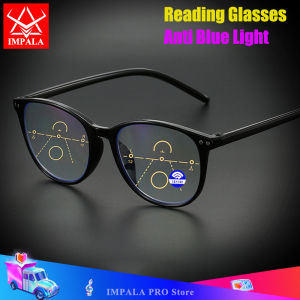 IMPALA LH1606W Multifocal Reading Glasses Smart focus Anti blue light Eyewear for Men and Women Anti UV Multifunction Farsight Eyeglasses Can See Near and Far Sighted