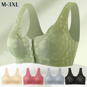 JVKISX Mỏng Đồ lót ren gợi cảm Thoải mái Không có vòng thép Áo ngực cho phụ nữ lớn tuổi Áo ngực thể thao In hoa Áo lót cotton nút đóng phía trước Nữ
