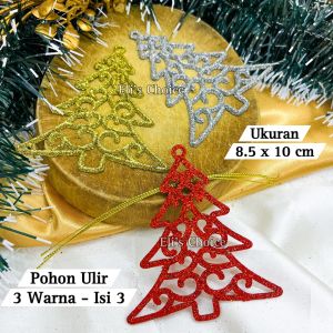 HIASAN 3 WARNA POHON NATAL ANGEL MOTE POHON ULIR RUSA GLITTER MERAH SILVER GOLD MERRY CHRISTMAS