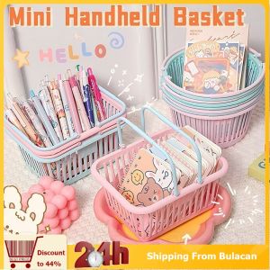 Multi-Purpose Macaron Desktop Storage Basket with Handle Storage Box Desk Cabinet Stationery Bask