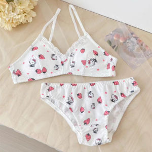 Sanrio Hello Kitty Womens Bra Set Underwear Set Adjustable Shoulder Strap Seamless Bralette Female Lingerie Soft Tank Crop Top