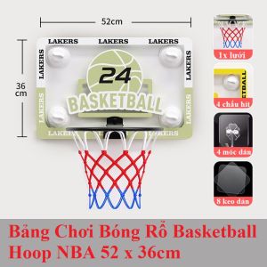 Bảng Chơi Bóng Rổ Treo Tường không Cần Khoan Basketball Hoop NBA Size lớn 52x36cm (Display Board)
