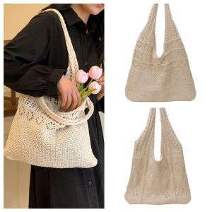 BIGCOUSIN กระเป๋าสะพายไหล่แบบสั้น กระเป๋าถักนิตติ้ง โหลออก โบฮีเมียน กระเป๋าสานทอ ฤดูร้อนฤดูร้อนฤดูร้อน กระเป๋าถือแบบถือ กระเป๋าชายหาดถุง สาวๆ