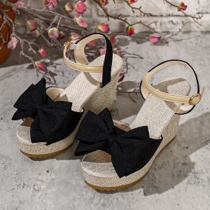 [Free Shipping] 2026 Bow-Knot Wedge Sandals WomenS Summer New Collection Plus-Size Thick-Soled Platform Roman Sandals In Stock