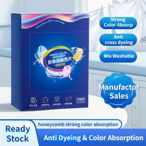 100 Pieces Set Anti Cross Dyeing and Color Absorption Film Laundry Tablets Color Masterbatch for Mixed Laundry Anti Staining Laundry Paper Color Absorbing Paper Fixed Color