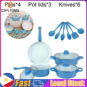 【Arrive In 1-3 Days】 12Pcs Non Stick Cookware Set Deep Frying Pan with Lid Milk Pot Maifan Stone Frying Pan Cooking Pot Set for All Hob