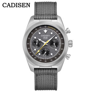 CADISEN Titanium TI-7 MULTISYNC New Moon Mens Watches Canvas Chronograph VK63 Men Gift AR Sapphire Luxury Quartz Watch For Man