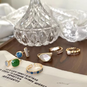 GUERBEIS Nhẫn nữ hình học thanh lịch trang sức thời trang sang trọng tối giản với điểm nhấn ngọc trai và đá