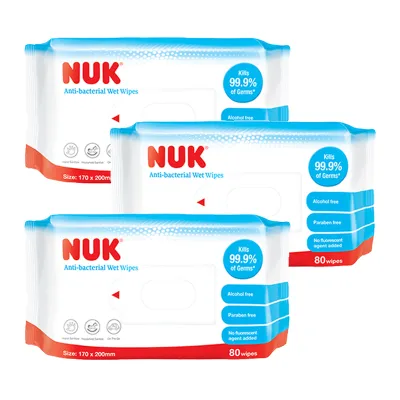 NUK Anti Bacterial Wipes for Baby 80pcs x 3 packs | Baby Wipes | Oral Wipes | Bundle Deal | Carton Deal
