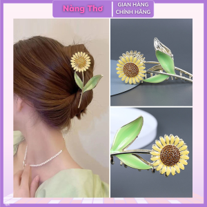 Kẹp tóc càng cua (gấp tóc) kim loại nhánh hoa hướng dương đính đá xinh xắn