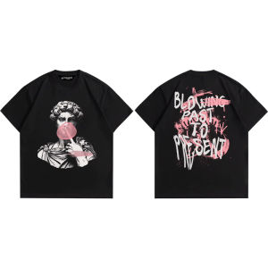 David Statue American Street Black T-shirt Men and Women Cotton Shirt 220GMS