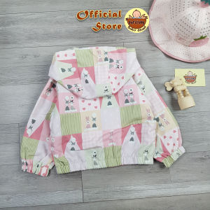 [HỎA TỐC] Áo khoác gió 2 lớp chống nắng cho bé gái 9-22Kg với mũ trùm đầu in hình động vật hoạt hình dễ thương Urombaby