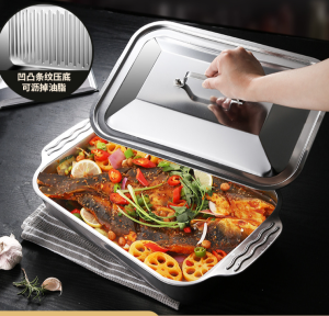 ชุดจานอบ ต่อต้านมด จานปลาย่างพร้อมฝาอเนกประสงค์ ขอบโค้งมน งานปาร์ตี้เล็กๆ อาหาร นึ่งและย่างได้