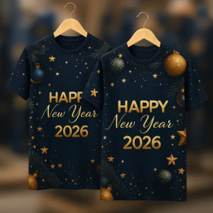 2026 Năm Mới Theo Chủ Đề Vài T-Shirt Với Sâu vàng xanh dương Lá Kết Cấu đồ trang trí năm mới In Áo Có Tay Ngắn Năm Mới Của Không Khí Kỳ Nghỉ Trang Phục Kích Thước Hàng Đầu S-5XL