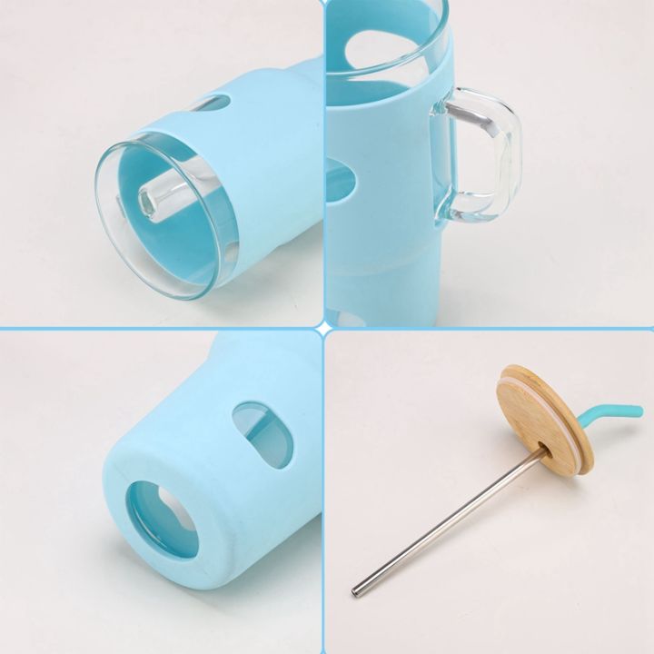 32 Oz Glass Tumbler with Lid and Straw, Glass Water Bottles with Handle ...