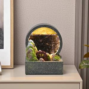 Rockery Waterfall Ornament Fountain Feng Shui Wheel Living Room Entrance Office Wealth-Attracting Desktop Circulating Water Landscape Gift