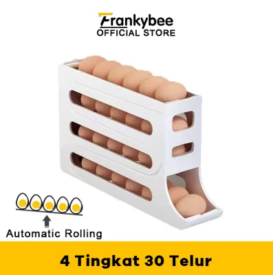Frankybee Tempat Telur Ayam Kulkas 4 Tingkat Bergulir Otomatis Kotak Penyimpanan Telur Rak Telor Kulkas Egg Storage Organizer