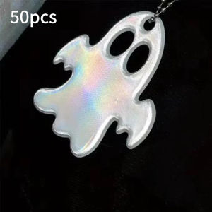 50/100pcs Keychain Set With Green Silver Ghost Double-sided Reflective Design Fashionable And Fun Halloween Night Accessories H260729
