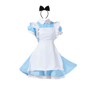 Alice In Wonderland Costumes For Adult Kids Girl Alice Princess Dress Maid Apron Outfits Fairy Tale Cinderella Dress Carnival Party Dresses 【Free Headbands】