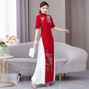 Plus Size 3Xl 4Xl 5Xl Chinese Style Dress Vestidos Blue Qipao Elegant Cheongsam Women Stage Performance Costume Ao Dai Qipao