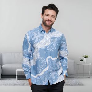 Kemeja Batik Couple Ayah dan Anak Motif Terbaru warna biru BATIK KELUARGA 2025