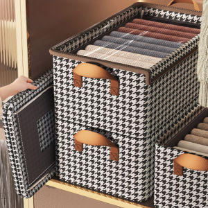 Clothes Pants Steel Frame Storage Box Foldable Style Basket with Lid Box Underwear T-Shirt Jeans Storage Folding Box for Bedroom