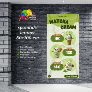Cetak Spanduk Banner Hijau Estetik Ceria Menu Varian Matcha Cream