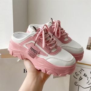 womens closed toe slippers Casual thick-soled pink shoes Everyday thick-soled slip-on shoes White womens casual shoes