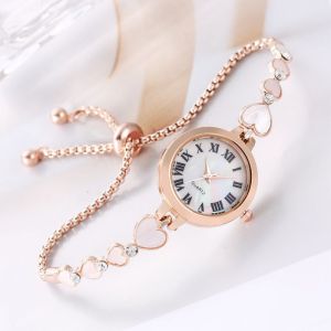 Womens Watch with Multiple Small Hearts and Diamonds ins College Style Elegant Decorative Lazy Pull Small Bracelet Watch