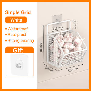 Kitchen Wall Hanging Rack Perforation-free Onion Ginger Garlic Storage Shelf Basket Carbon Steel Bathroom Toilet Bedside Organizer Box with Hooks household kitchen Practical Bathroom