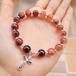 Q725 Lắc Bạc Thạch Anh Tóc Đỏ mix Garnet Hỏa và Thổ - Phong Thuỷ TUDO