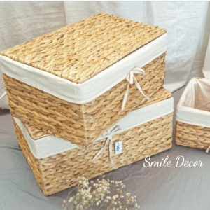 Hộp đựng đồ đa năng Smile Decor đan lục bình hình chữ nhật kèm vải lót