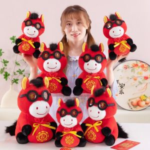 VERIDIAI Búp bê linh vật Tượng ngựa con cung hoàng đạo Sáng tạo Chất liệu bông PP Đồ chơi nhồi bông ngựa dễ thương Hài hước Đồ nhồi bông Búp bê ngựa hoạt hình Năm Kỷ Hợi