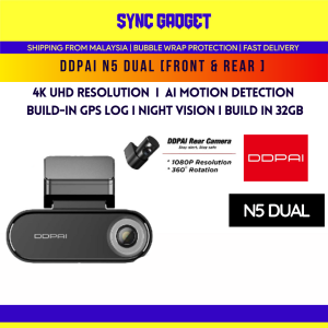 DDPAI N5 Dual Front & Rear [4K UHD Resolution I AI Motion Detection I Build-In GPS Log I Night Vision I Build in 32GB ]