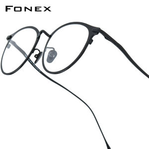 FONEX Pure Titanium Glasses Women Brand Design Retro Round Eyeglasses Ultralight Vintage Full-Rim Korean Japanese High-Quality Custom Optical Eyewear 8509
