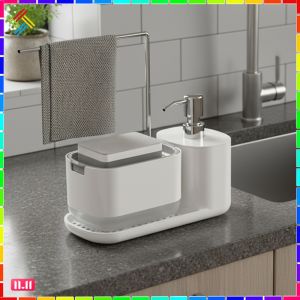 Versatile Soap Dispenser Set with Tray and Sponge Holder for Kitchen and Bathroom