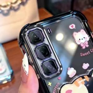 PBZZ Case for Realme 5 c3 5i 6i 5 5s c3i phone casing Softcase Silicone shockproof Cover new design aesthetic with holder cute cat Transparent for girls SJMMZJ3