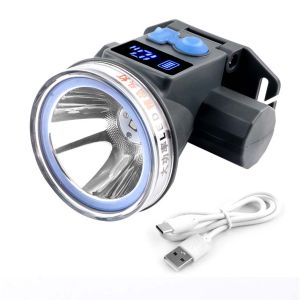 Đèn Pin Đội Đầu LED Siêu Sáng Pin Trâu 3 Chế Độ Sáng Pin Sạc USB Chống Nước Có Màn Hình Hiển Thị
