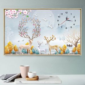 Tranh gắn đá đính kín toàn bộ Đồng Hồ Hưu May Mắn 8023
