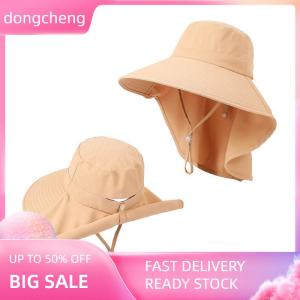 dongcheng หมวกทรงถังพร้อมผ้าคลุมไหล่น้ำหนักเบาระบายอากาศได้ดี หมวกกันแดดหมวกชายหาดดีไซน์สำหรับฤดูร้อน