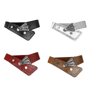 Punk Wide PU Corset Belt Elastic Waistband Rivets Studded Waist Strap for Carnivals Party Cosplay Waist Accessories